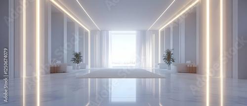 Bright Hallway, Modern Lobby, White Marble Floor