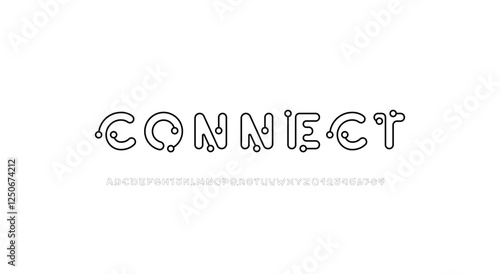 Digital alphabet font made thin line, letters and numbers made in cyber style, vector illustration 10EPS