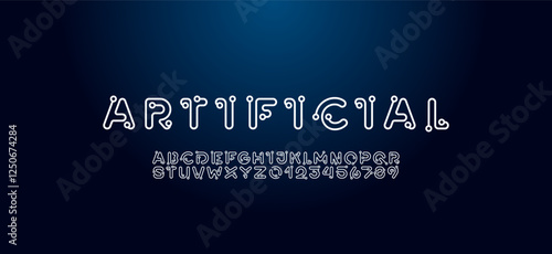 Digital alphabet font made ring, letters and numbers, vector illustration 10EPS
