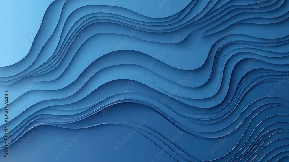 Abstract Blue Paper Cut Waves Background with Depth and Shadow Abstract Blue Paper Cut Waves Background with Depth and Shadow