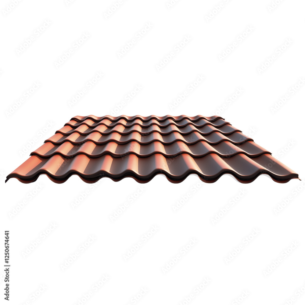 A wavy, textured roof tile with a reddish hue, showcasing a classic design ideal for architectural applications. A wavy, textured roof tile with a reddish hue, showcasing a classic design ideal for architectural applications.