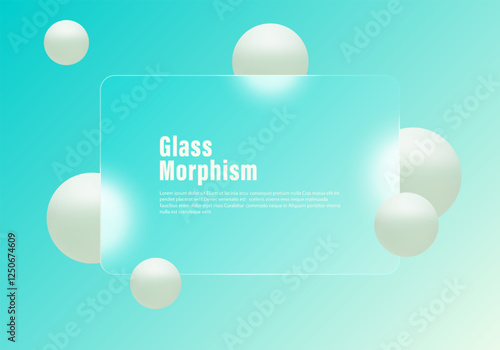 Abstract gradient background in glass morphism style. Translucent partition and levitating sphere.