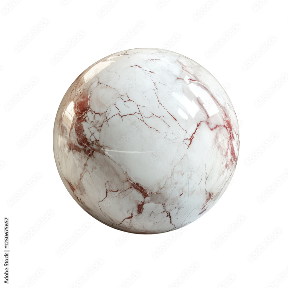 A polished marble sphere featuring elegant white and red veining, showcasing its natural beauty and smooth finish. A polished marble sphere featuring elegant white and red veining, showcasing its natural beauty and smooth finish.