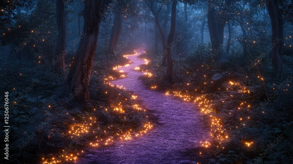 Fototapeta premium A winding dirt path meanders through a lush forest,