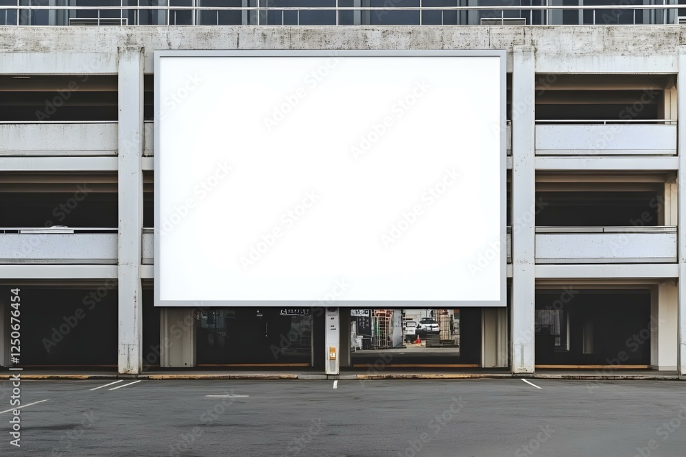 Obraz premium White Blank Mock-Up Banner Frame on a Garage Building