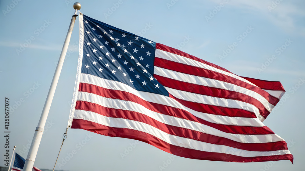 Fototapeta premium Waving american flag outdoor setting photography daylight close-up patriotism and freedom