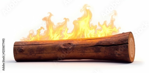 Wallpaper Mural Flames on white background with isolated wooden log, fire crackle, smoldering, flame rising Torontodigital.ca
