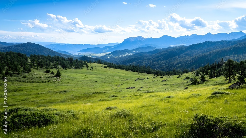 Expansive Mountainous Landscape with Lush Green Hills and Clear Blue Skies in a Serene Natural Setting : Generative AI Expansive Mountainous Landscape with Lush Green Hills and Clear Blue Skies in a Serene Natural Setting : Generative AI