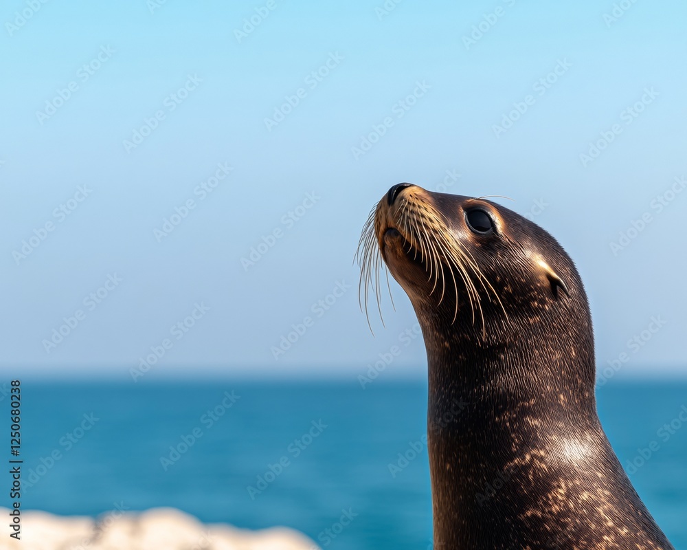 Naklejka premium Tranquil Sunset Seal Modern Nature for International Seal Day - Coastal Textures and Marine Conservation in Spring Eco-Tourism and Earth Day Campaigns