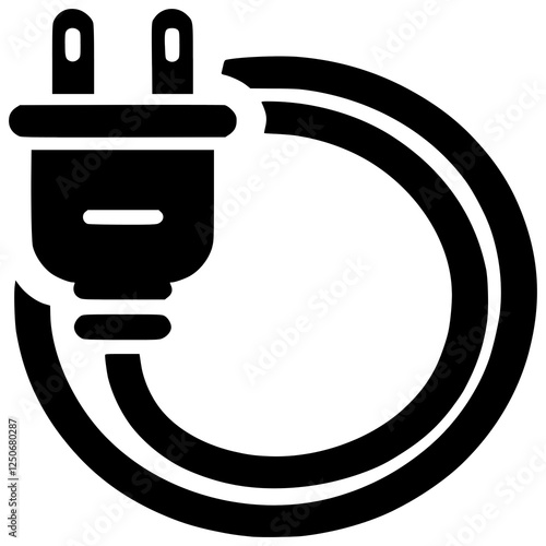 Power Cord Icon: A simple yet effective vector illustration of a power plug and cord, coiled neatly, symbolizing energy, connection, and power.  