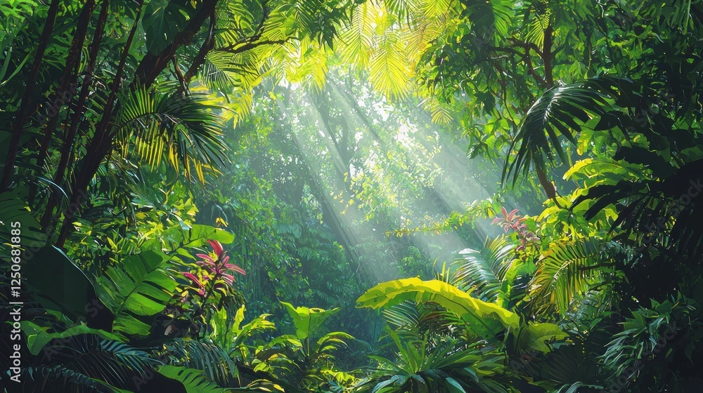 Fototapeta premium Lush Rainforest Sunlight Beams