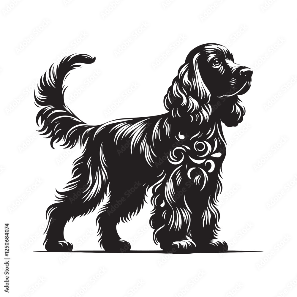 Refined Cocker Spaniel silhouette with soft and elegant curves - Cocker Spaniel illustration - minimal Cocker Spaniel vector - dog silhouette
Refined Cocker Spaniel silhouette with soft and elegant curves - Cocker Spaniel illustration - minimal Cocker Spaniel vector - dog silhouette