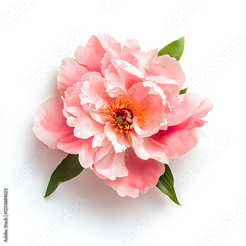 Fototapeta Naklejka Na Ścianę i Meble -  Peony flower, pastel pink in color, top view, white background, high-resolution photography 