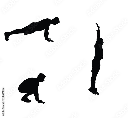 Burpee Exercise Silhouette Workout Training Men vector Illustration.