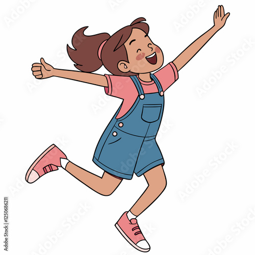 Animated little girl leaps with joy, spreading happiness and enthusiasm