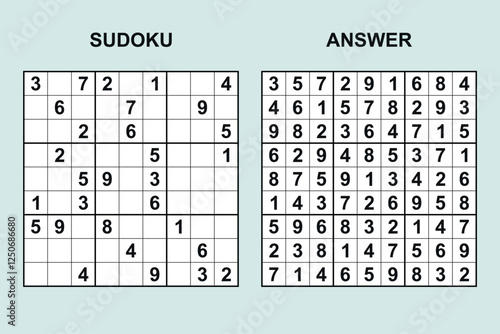 vector sudoku with answer 484, puzzle game with numbers