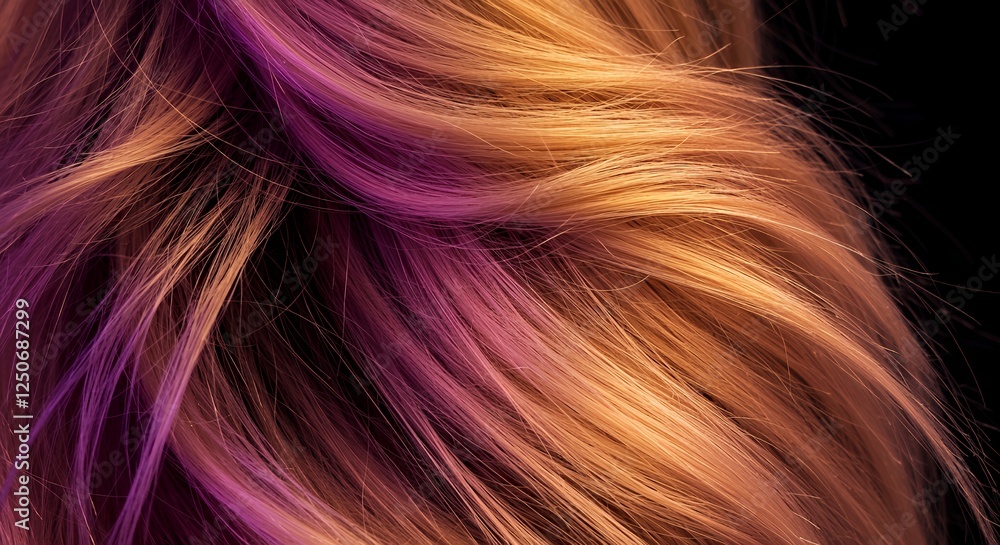 Naklejka premium Blonde Hair with Purple Highlights Fashionable Hair Color Trends Close Up