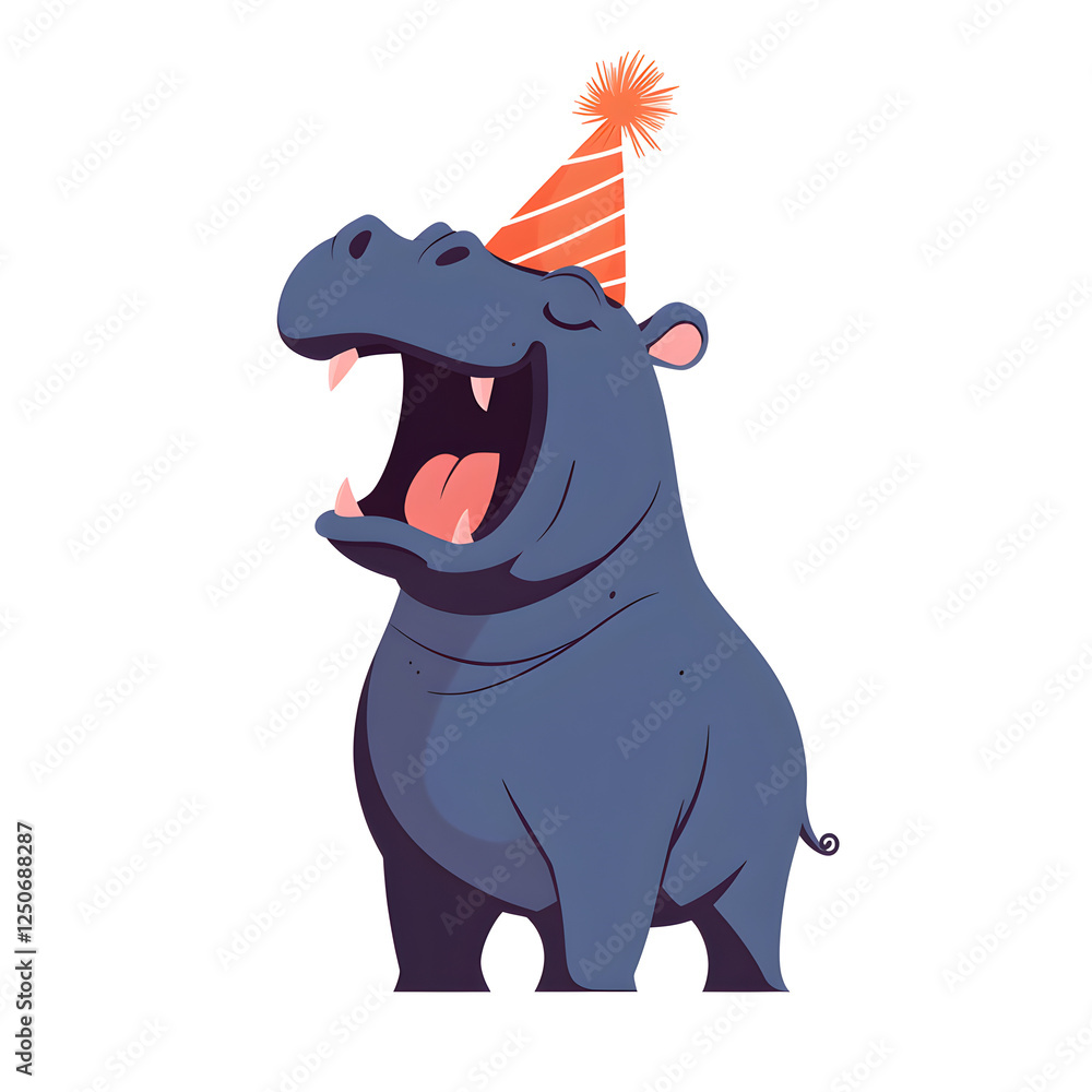 Obraz premium A yawning hippo wearing a party hat