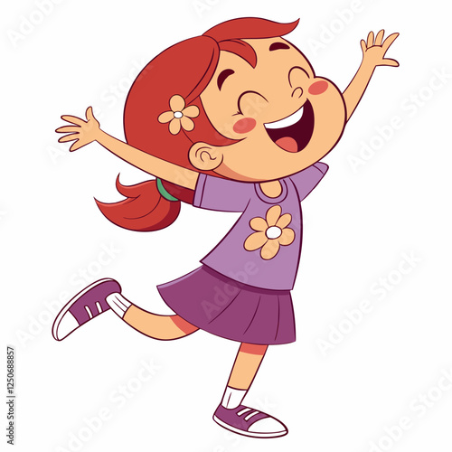 Joyful Girl Celebrating with Open Arms Illustration of Pure Happiness