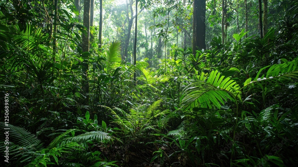 Fototapeta premium Lush Rainforest: A Serene Escape into the Emerald Canopy