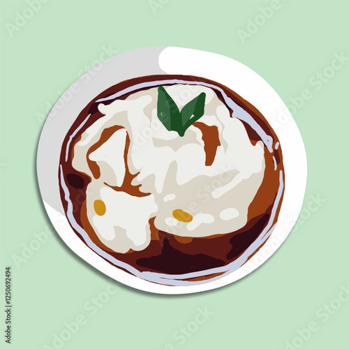Illustration of Rice Flour Coconut Milk Porridge served with brown sugar syrup. bubur sum sum or jenang sum sum. popular during ramadhan for iftar and takjil