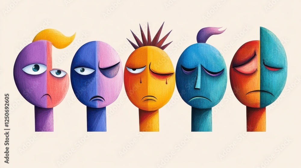 Fototapeta premium Colorful Abstract Faces Expressing Various Emotions and Feelings