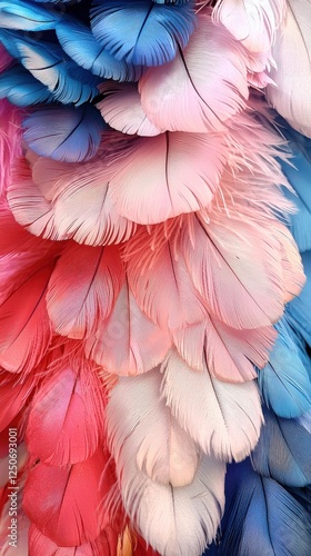 Colorful layered feathers a carnivalinspired texture closeup photo