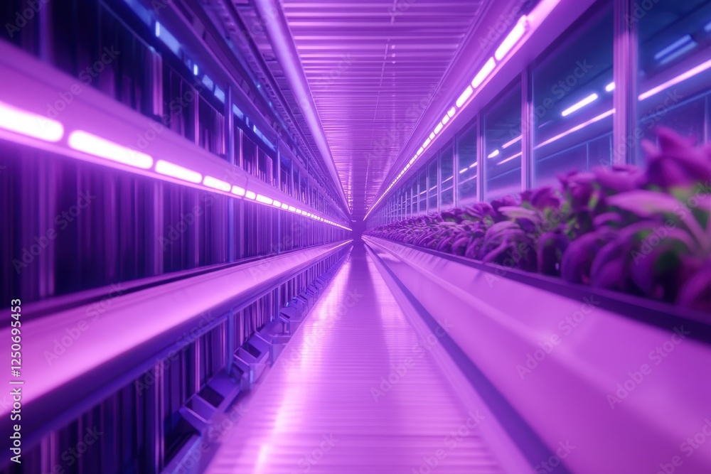 Fototapeta premium Vibrant journey through a futuristic indoor garden filled with glowing plants and innovative farming technology