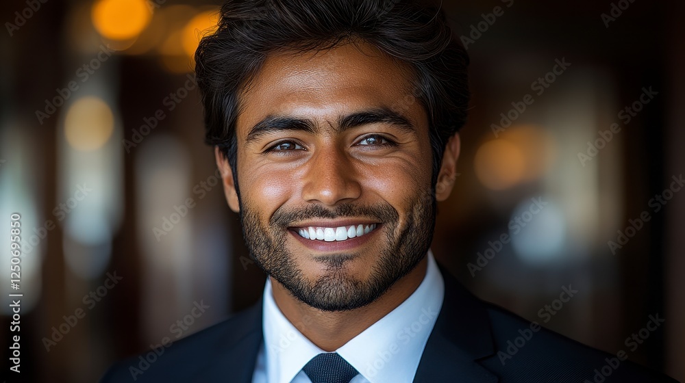 Businessman Smiling Portrait in Hotel Lobby Businessman Smiling Portrait in Hotel Lobby