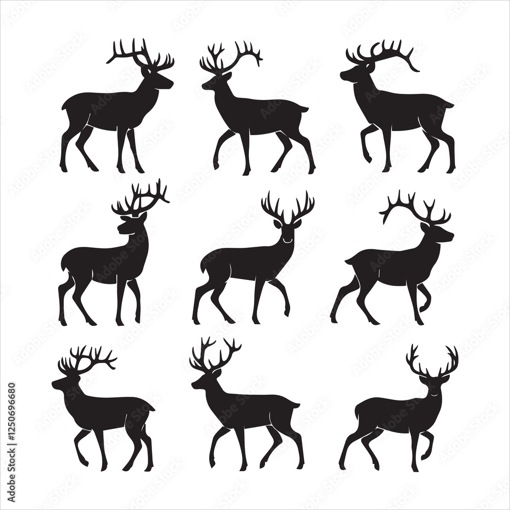 Fototapeta premium silhouette illustrations of deer in various poses .