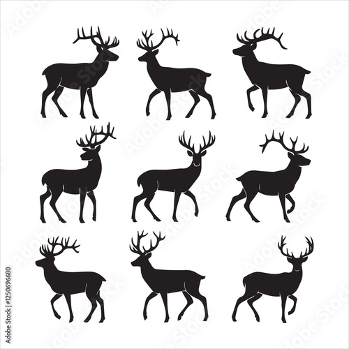 silhouette illustrations of deer in various poses .