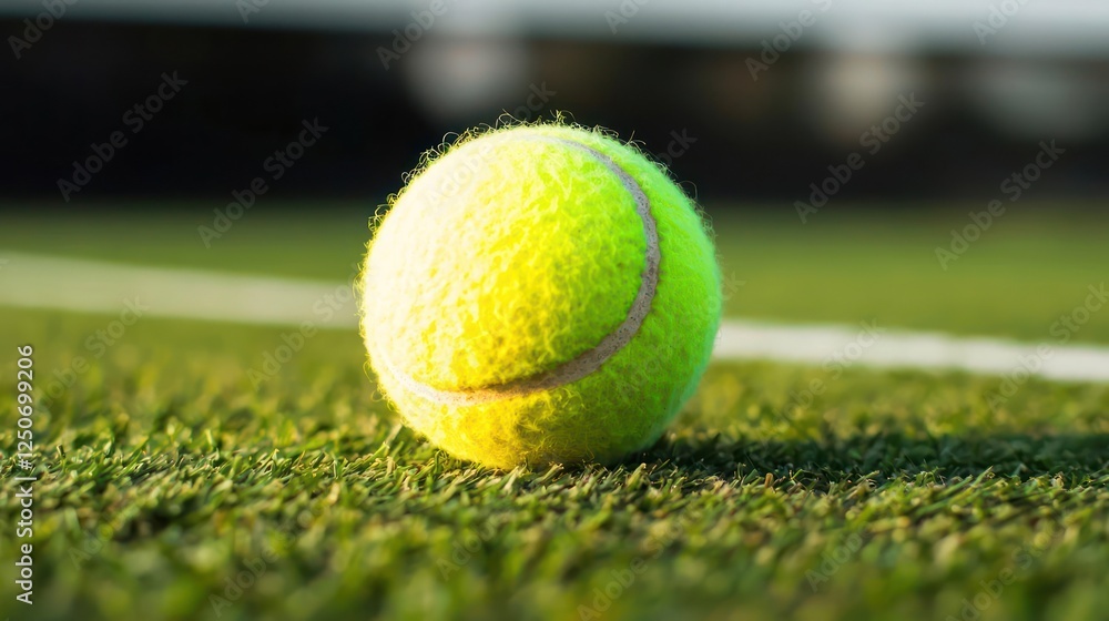 Tennis Ball On Grass Court In Sunlight Tennis Ball On Grass Court In Sunlight