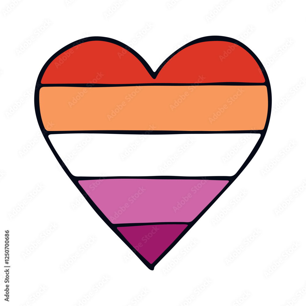 Colorful heart shape Lesbian pride flag Happy pride day LGBTQ community Pride Month Vector hand drawn doodle for posters, stickers, logo, cards Colorful heart shape Lesbian pride flag Happy pride day LGBTQ community Pride Month Vector hand drawn doodle for posters, stickers, logo, cards