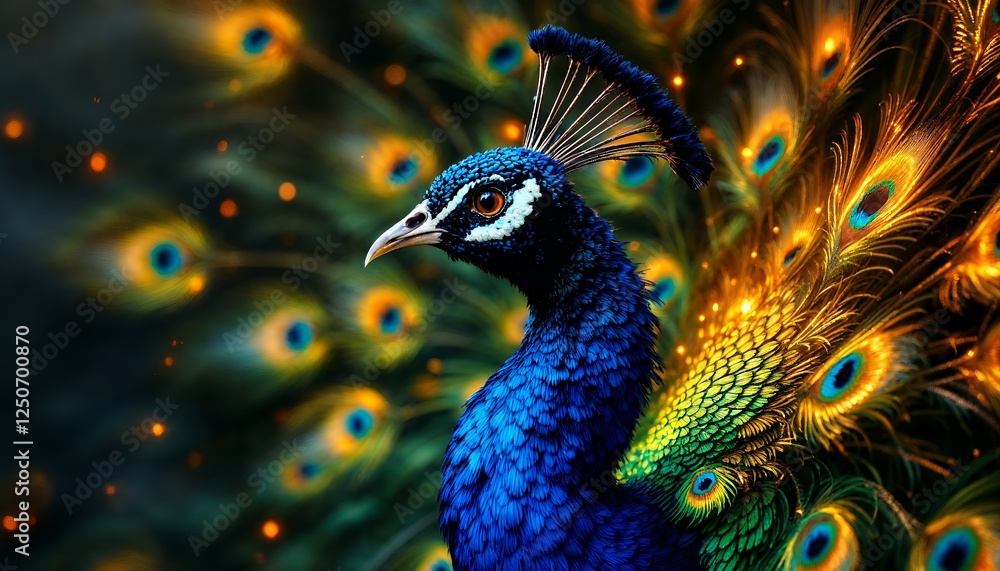 Elegant Peacock Portrait with Detailed Feathers and Bright Color Display Elegant Peacock Portrait with Detailed Feathers and Bright Color Display