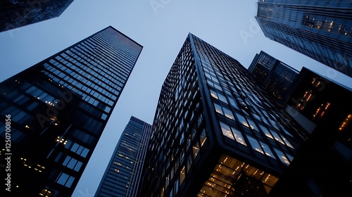 Impressive Urban Skyscrapers Reaching Out to the Overcast Sky : Generative AI photo