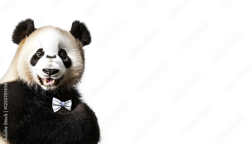 A Smiling Panda Wearing a Bow Tie Poses A Smiling Panda Wearing a Bow Tie Poses