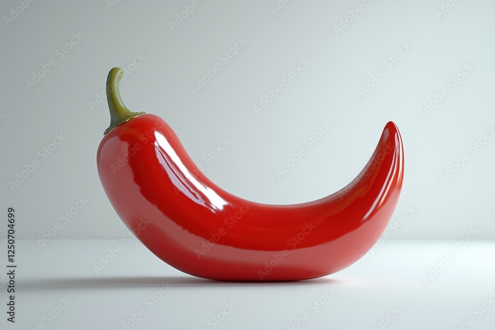 A ripe chili pepper with a curved red shape against a white background, centered cleanly, A ripe chili pepper with a curved red shape against a white background, centered cleanly,