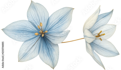 Blue flower on a white background, high-resolution photo, no shadow in the middle of the picture, isolated, PNG, white background, cutout, PNG file. No text or pictures, just one blue flower.  photo