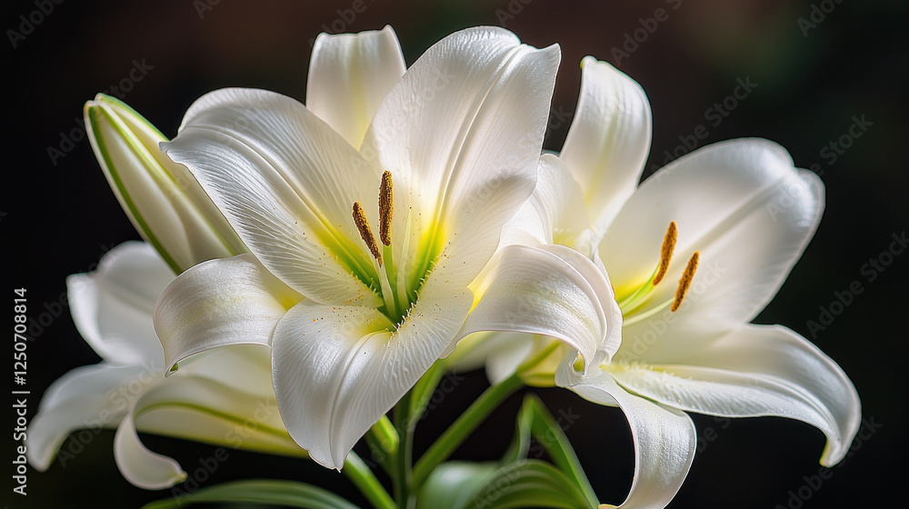 Fototapeta premium White lilies with dark background, ideal for sympathy or celebration cards