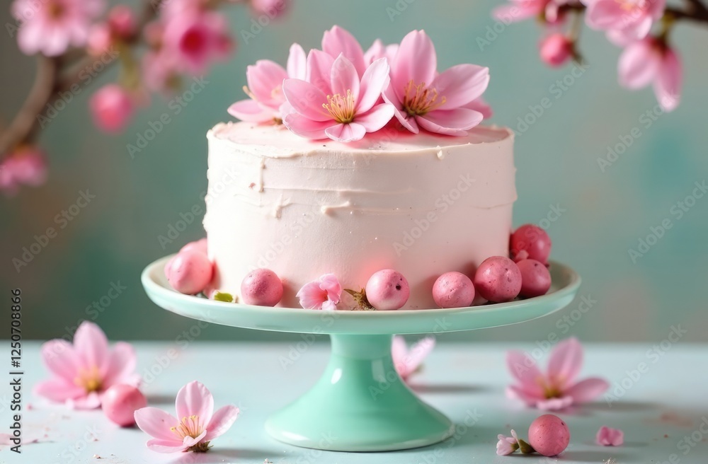 Easter cake with pink decor, Easter eggs, spring flowers, Easter symbols Easter cake with pink decor, Easter eggs, spring flowers, Easter symbols