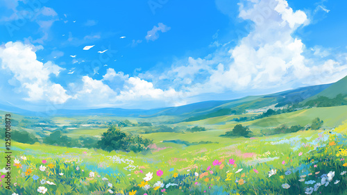 春爛漫の田園風景｜可憐な花々と穏やかな空