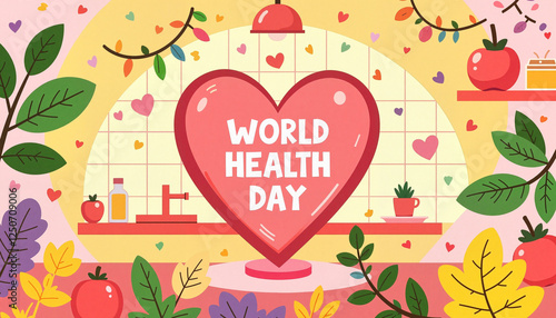 Wallpaper Mural Healthy heart illustrated with fruits in kitchen for World Health Day - Torontodigital.ca