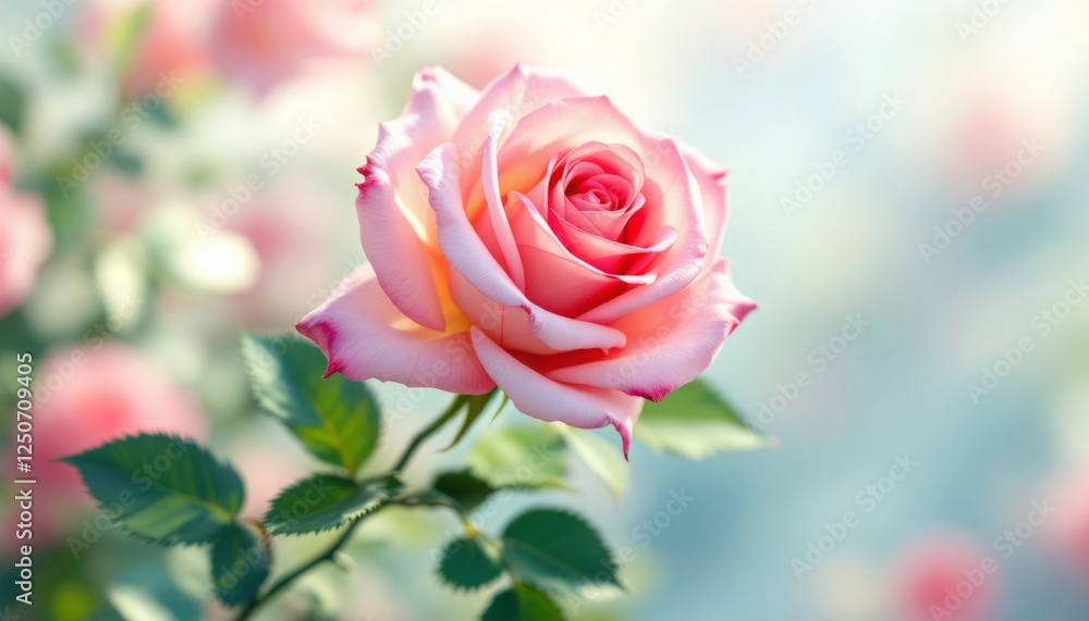 Blooming Pink Rose Flower with Soft Light and Delicate Petals Blooming Pink Rose Flower with Soft Light and Delicate Petals