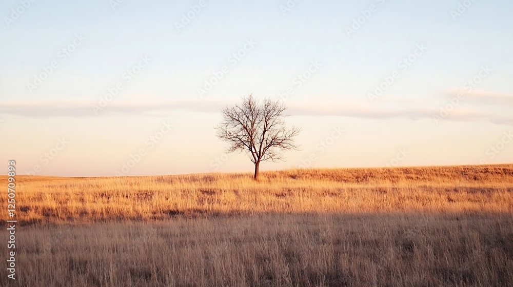 Solitary Tree Against an Open Field at Dusk : Generative AI Solitary Tree Against an Open Field at Dusk : Generative AI