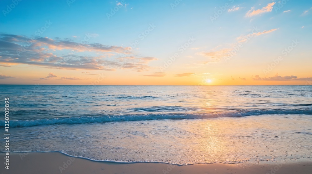 Obraz premium Stunning sunset over tranquil ocean waves reflecting golden light at beach : Generative AI