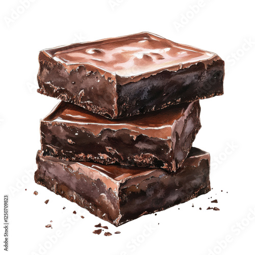 A stack of indulgent chocolate brownies showcasing rich texture and glossy surface, inviting a sweet treat experience.