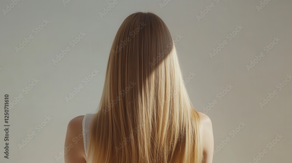 Fototapeta premium Beautiful model girl with Blond hair strand,silky healthy wavy hair strand,hair wavy ribbon, with smooth,Keratin straightening,Treatment,straight long hair,procedures,Smooth hairstyle.