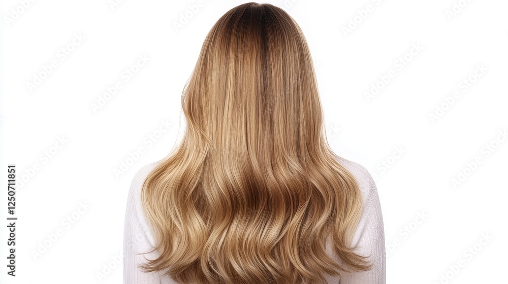 Fototapeta premium Beautiful model girl with Blond hair strand,silky healthy wavy hair strand,hair wavy ribbon, with smooth,Keratin straightening,Treatment,straight long hair,procedures,Smooth hairstyle.