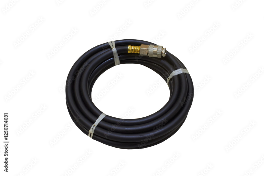 hose for compressor on a white background, black air hose isolated on a white background hose for compressor on a white background, black air hose isolated on a white background