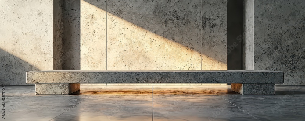 Modern concrete bench in minimalist space urban environment interior design natural light contemporary style Modern concrete bench in minimalist space urban environment interior design natural light contemporary style